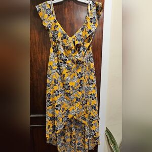 Floral Yellow and Navy Blue Women's Dress